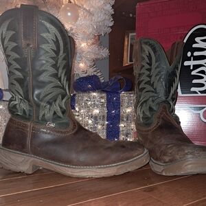 Justin Boots Men's Brown and Green Western Boots